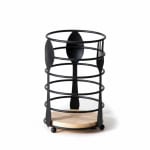Thick Metal Wire Spoon / Fork Holder with Wooden Base - Black — view 9