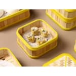 Wooden Dimsum Basket - Square | Bamboo Based with Yellow Border — view 6