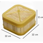 Wooden Dimsum Basket - Square | Bamboo Based with Yellow Border — view 2