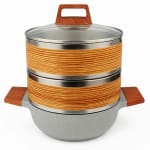 Wooden Dimsum Basket 3 Layers with SS Rings & Ceramic Kadai — view 1