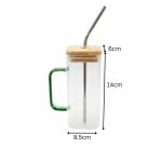 VAMA Glass Tumbler Cup with SS Straw + Cleaning Brush + Wooden Bamboo Lid - 340ml — view 2