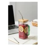 VAMA Glass Tumbler Cup with SS Straw + Cleaning Brush + Wooden Bamboo Lid - 340ml — view 5