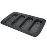 Hot Dog Shaped 4 Slots Teflon Coated Perforated Muffin Mould (Slot Size: 16.5x6x2.5cm) — view 1
