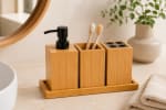 Wooden Bamboo Bathroom Accessory Set -  4pp — view 3