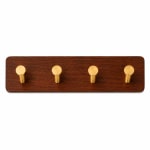 Wooden Wall Mountable Cloth Hanger - Brown with 4 Gold Hooks — view 2
