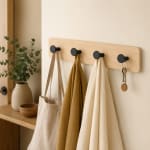 Wooden Wall Mountable Cloth Hanger - Cream with 4 Black Hooks — view 1