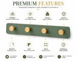 Wooden Wall Mountable Cloth Hanger - Green with 4 Gold Hooks — view 4