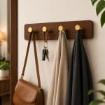 Wooden Wall Mountable Cloth Hanger - Brown with 4 Gold Hooks — view 1