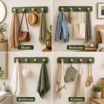 Wooden Wall Mountable Cloth Hanger - Green with 4 Gold Hooks — view 7