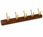 Wooden Wall Mountable Cloth Hanger - Brown with 5 Gold Hooks J shape — view 1