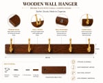 Wooden Wall Mountable Cloth Hanger - Brown with 5 Gold Hooks J shape — view 2