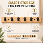 Wooden Wall Mountable Cloth Hanger - Cream with 6 Mix Colour Hooks — view 3