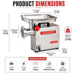 Electric Full SS Meat Mincer with Copper Motor No.22 (Capacity: 220kg/hr | Rpm: 190) — view 2