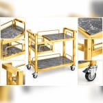 Premium 2 Layer Golden Rectangle Service Trolley with Ceramic Finish Top & Built-in Heating Slot — view 2
