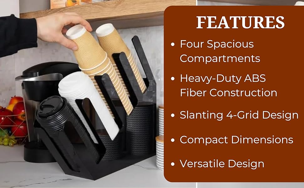 ABS Fibre Slanting 4 Slot Cup Holder - Black — view 7
