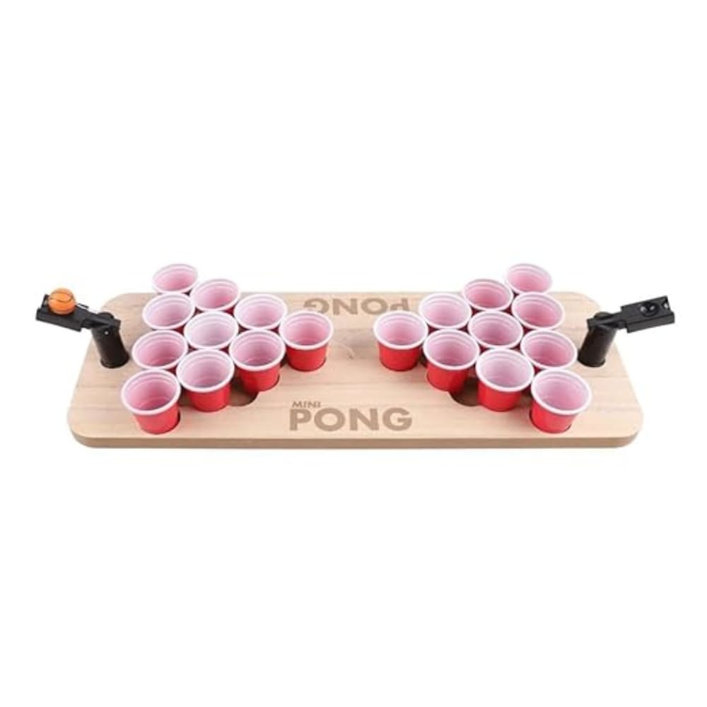 Wooden Mini Beer Pong Game Set (20 Small Cups & 2 Catapult Ball Launchers)