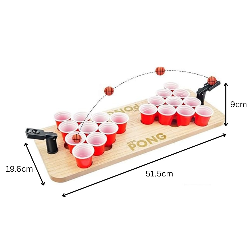 Wooden Mini Beer Pong Game Set (20 Small Cups & 2 Catapult Ball Launchers) — view 2