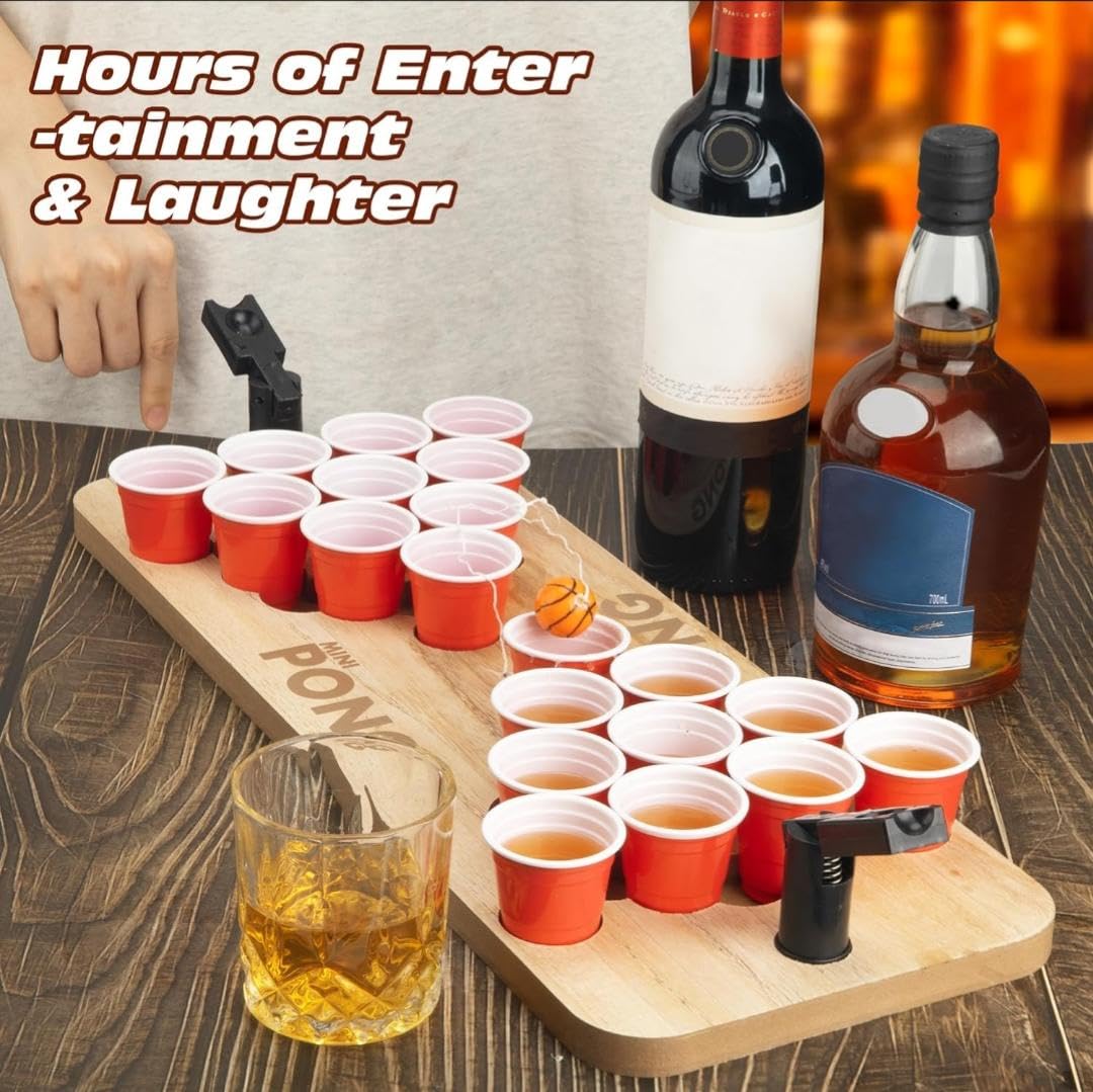 Wooden Mini Beer Pong Game Set (20 Small Cups & 2 Catapult Ball Launchers) — view 3