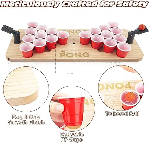 Wooden Mini Beer Pong Game Set (20 Small Cups & 2 Catapult Ball Launchers) — view 4