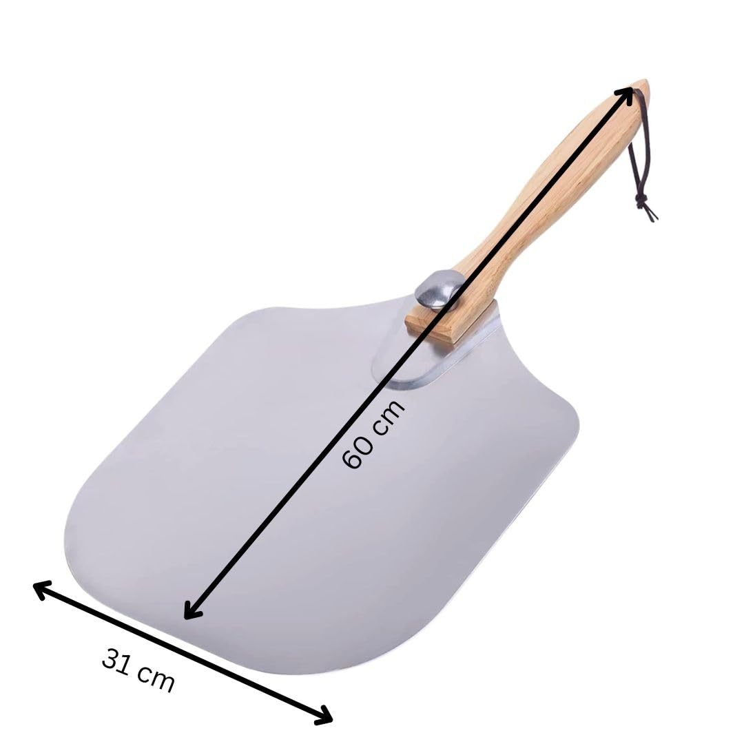 Wooden Flat Foldable + Curved Handle SS Pizza Lifter 36x31cm — view 2