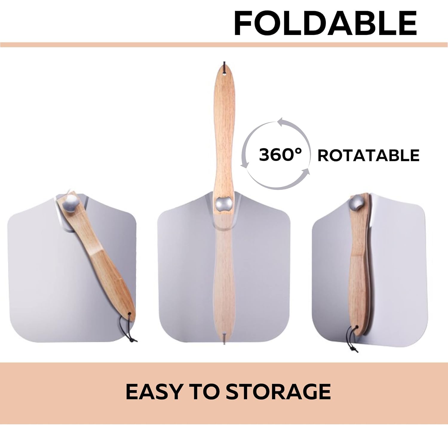 Wooden Flat Foldable + Curved Handle SS Pizza Lifter 36x31cm — view 7