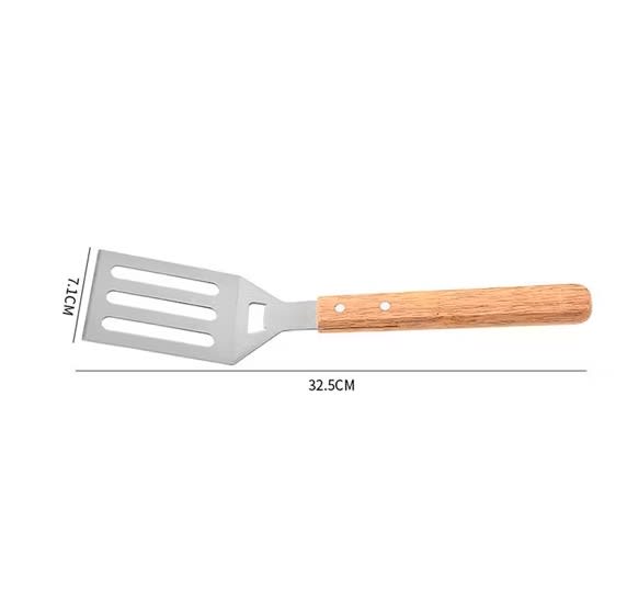 Wooden Flat Handle SS Rectangle Lifter with 4 Holes - No.30 — view 2