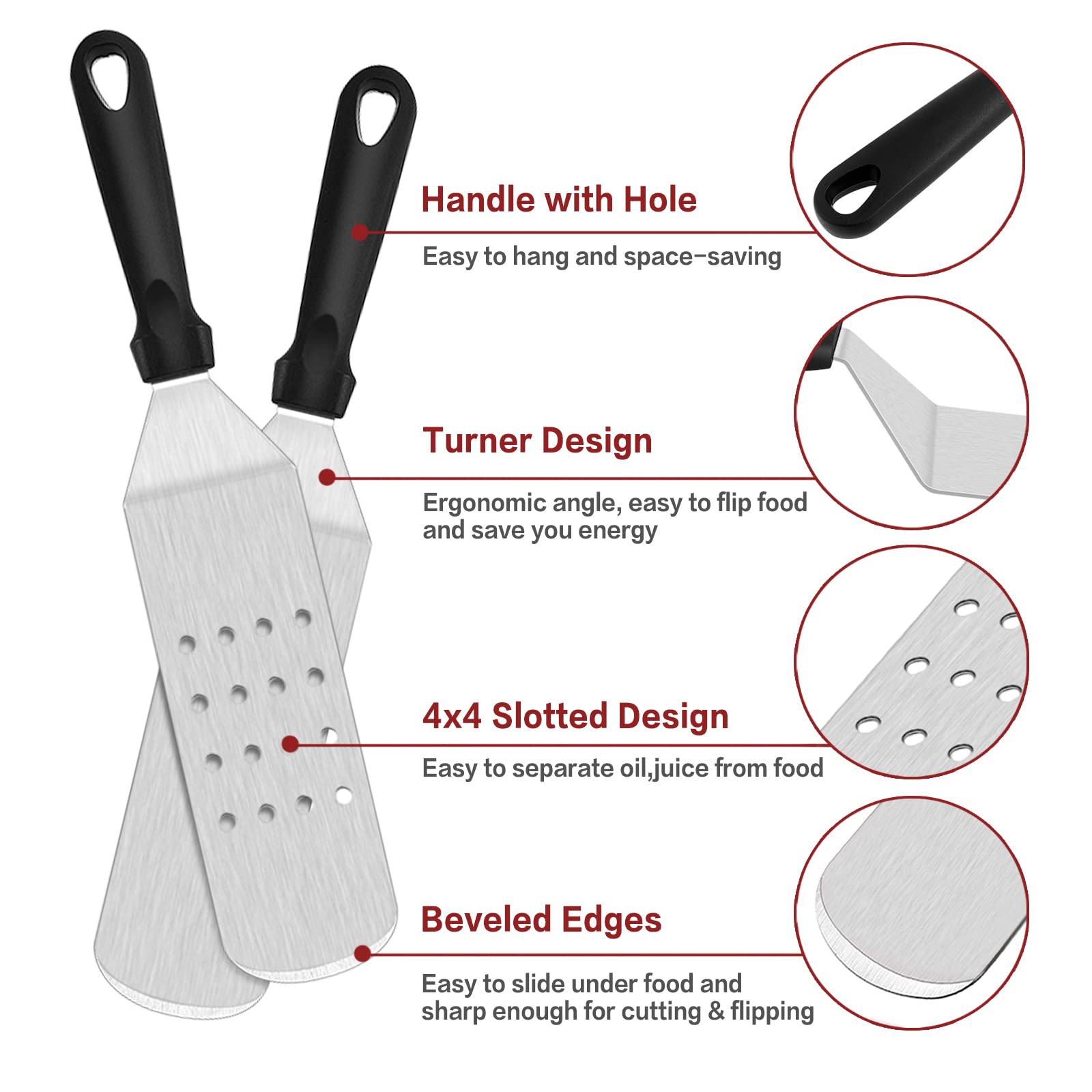 Plastic Black Handle SS Rectangle Lifter with Holes - No.67 — view 4