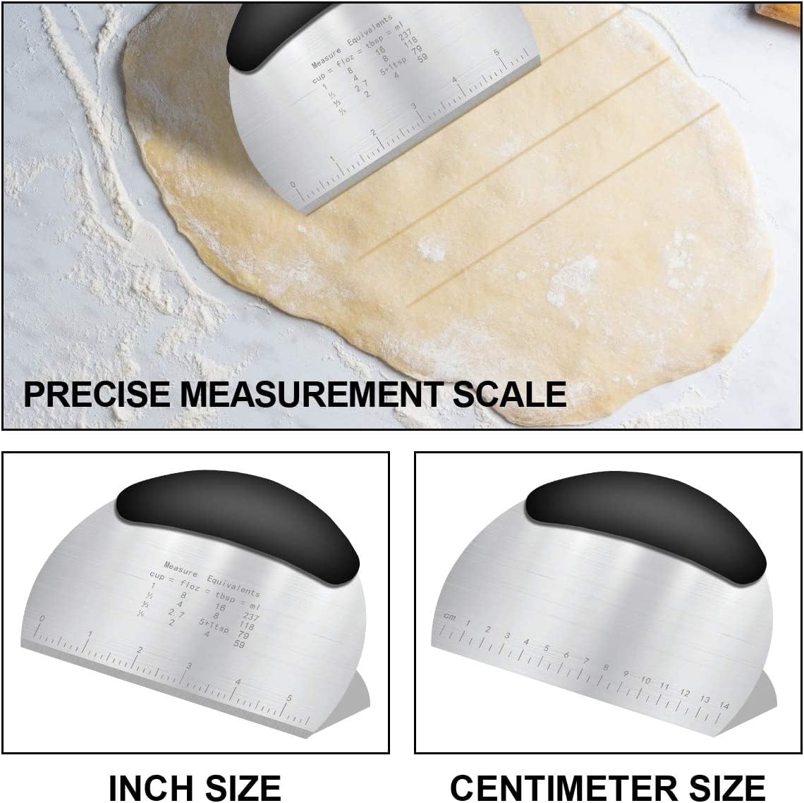 SS Dough Pastry Cutter with Measuring Scale - Black — view 4