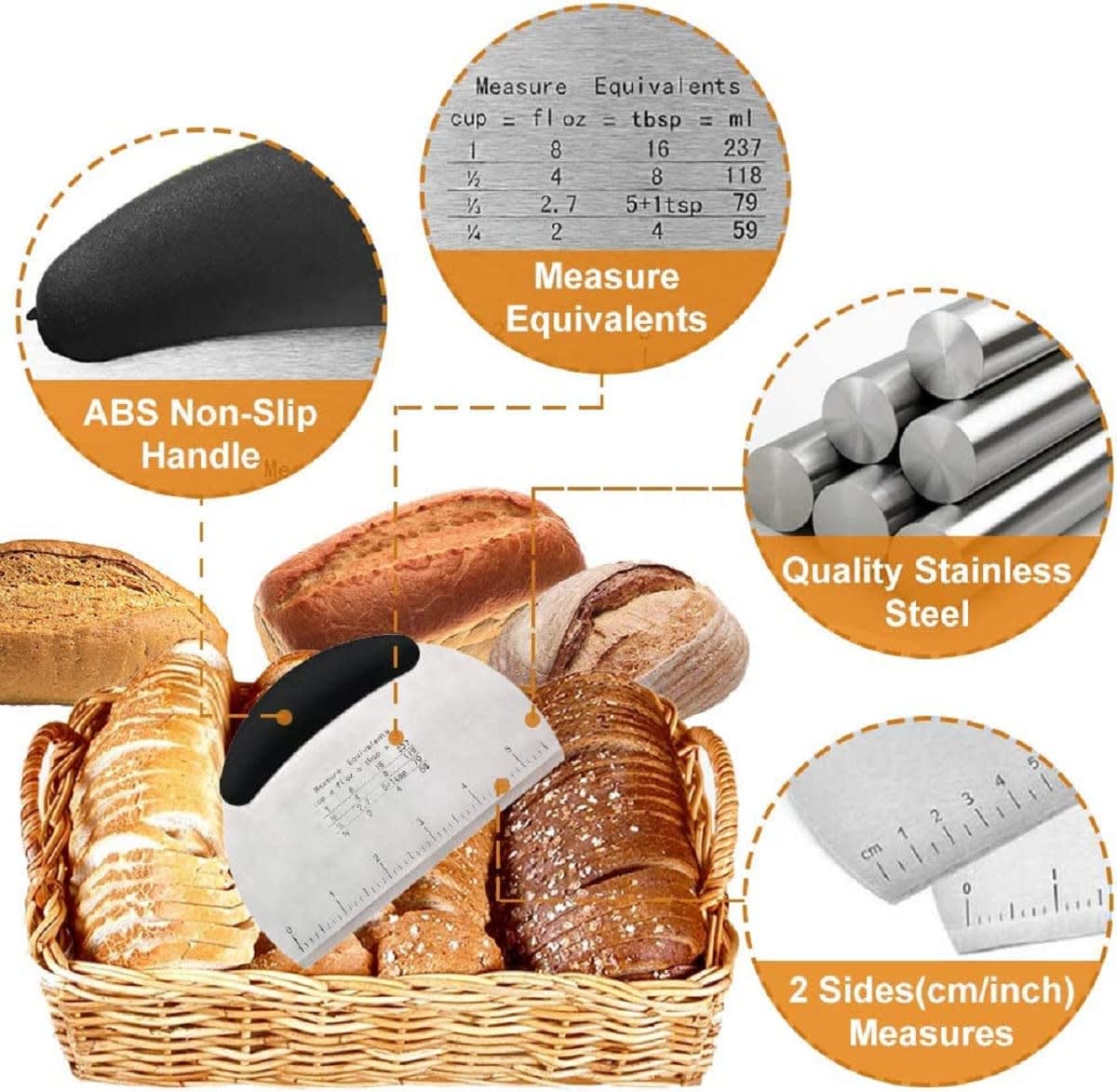 SS Dough Pastry Cutter with Measuring Scale - Black — view 5