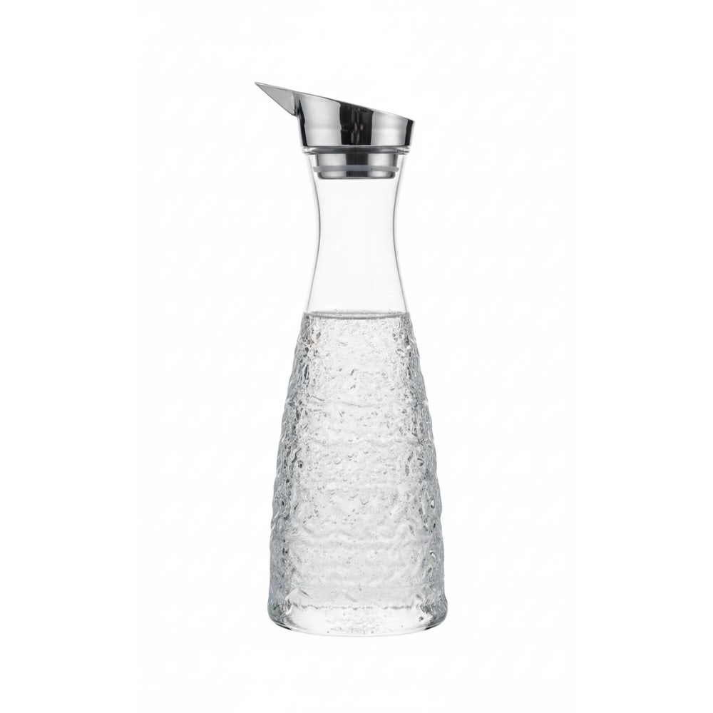 PC Decanter Bottle Curved with Silver Cap & Self Embossed Design Pattern - 1100ml
