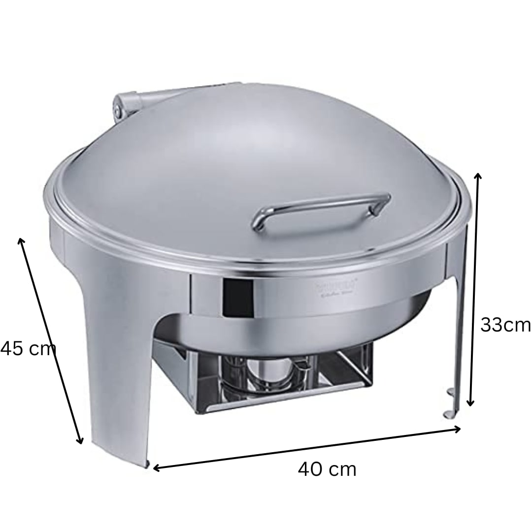 Chafing Dish Round 6L Silver with Gel Based Heating + Matt Top Finish + Hydraulic Soft Close (1 GN Pan of 65mm) — view 2