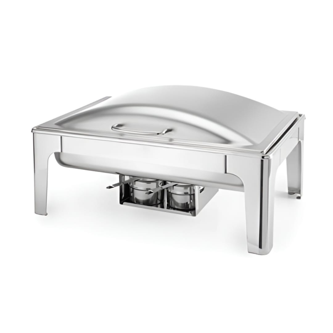 Chafing Dish Rectangle 9L Silver with Gel Based Heating + Matt Top Finish + Hydraulic Soft Close (2 GN Pans of 1/2 65mm each)