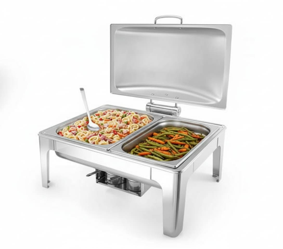 Chafing Dish Rectangle 9L Silver with Gel Based Heating + Matt Top Finish + Hydraulic Soft Close (2 GN Pans of 1/2 65mm each) — view 4