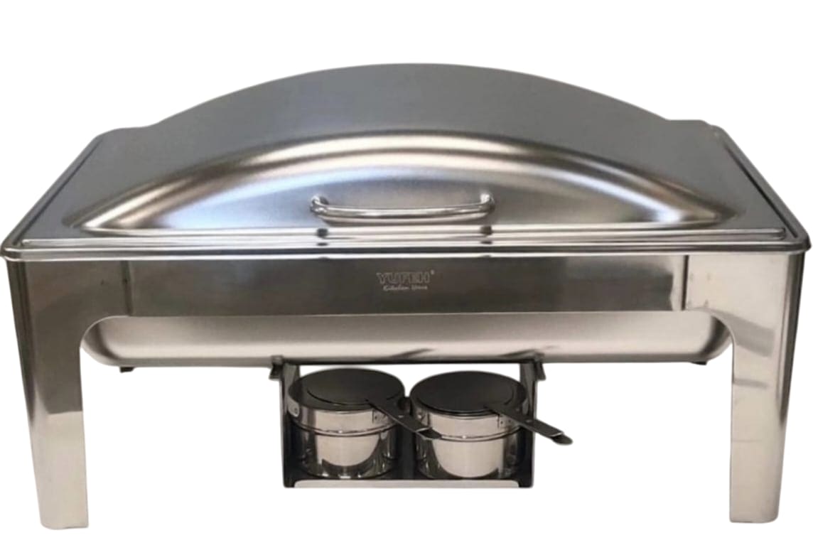 Chafing Dish Rectangle 9L Silver with Gel Based Heating + Matt Top Finish + Hydraulic Soft Close (2 GN Pans of 1/2 65mm each) — view 6