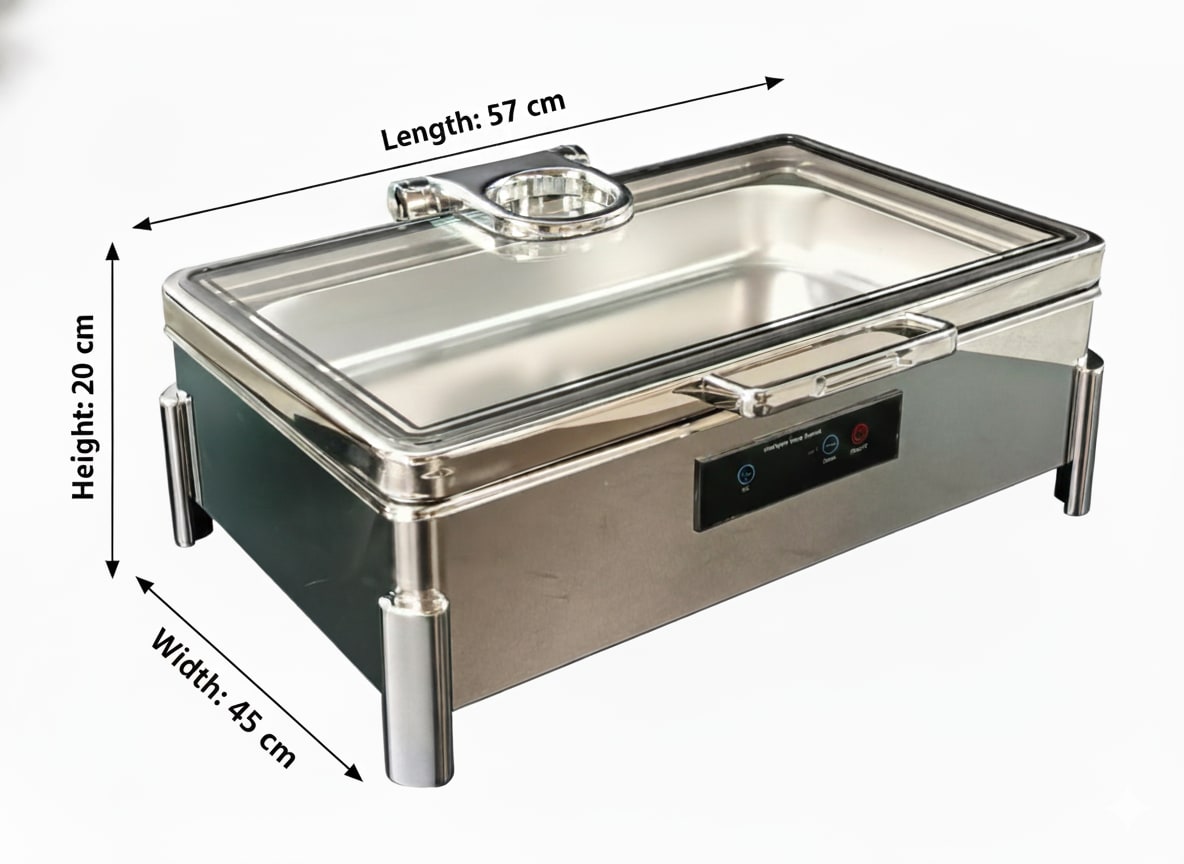 Premium Digital Chafing Dish Rectangle 9L Silver with Inbuilt Heater + Transparent Lid + Hydraulic Soft Close (1 GN Pans of 1/1 65mm) — view 2