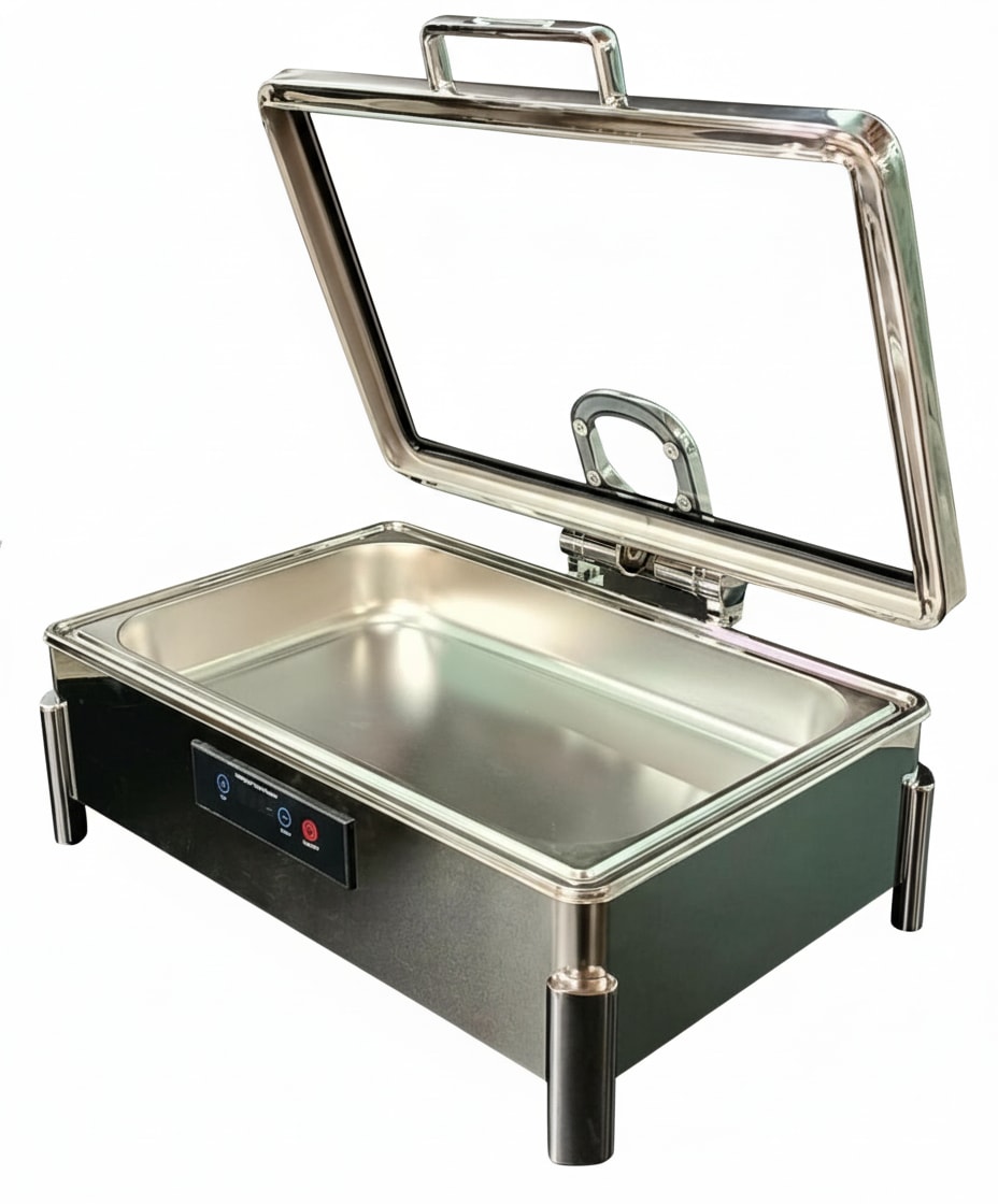 Premium Digital Chafing Dish Rectangle 9L Silver with Inbuilt Heater + Transparent Lid + Hydraulic Soft Close (1 GN Pans of 1/1 65mm) — view 4