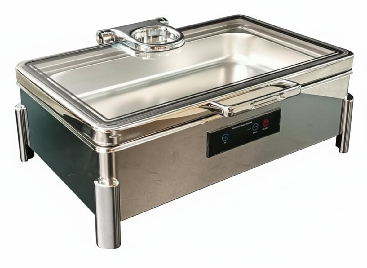 Premium Digital Chafing Dish Rectangle 9L Silver with Inbuilt Heater + Transparent Lid + Hydraulic Soft Close (1 GN Pans of 1/1 65mm) — view 6