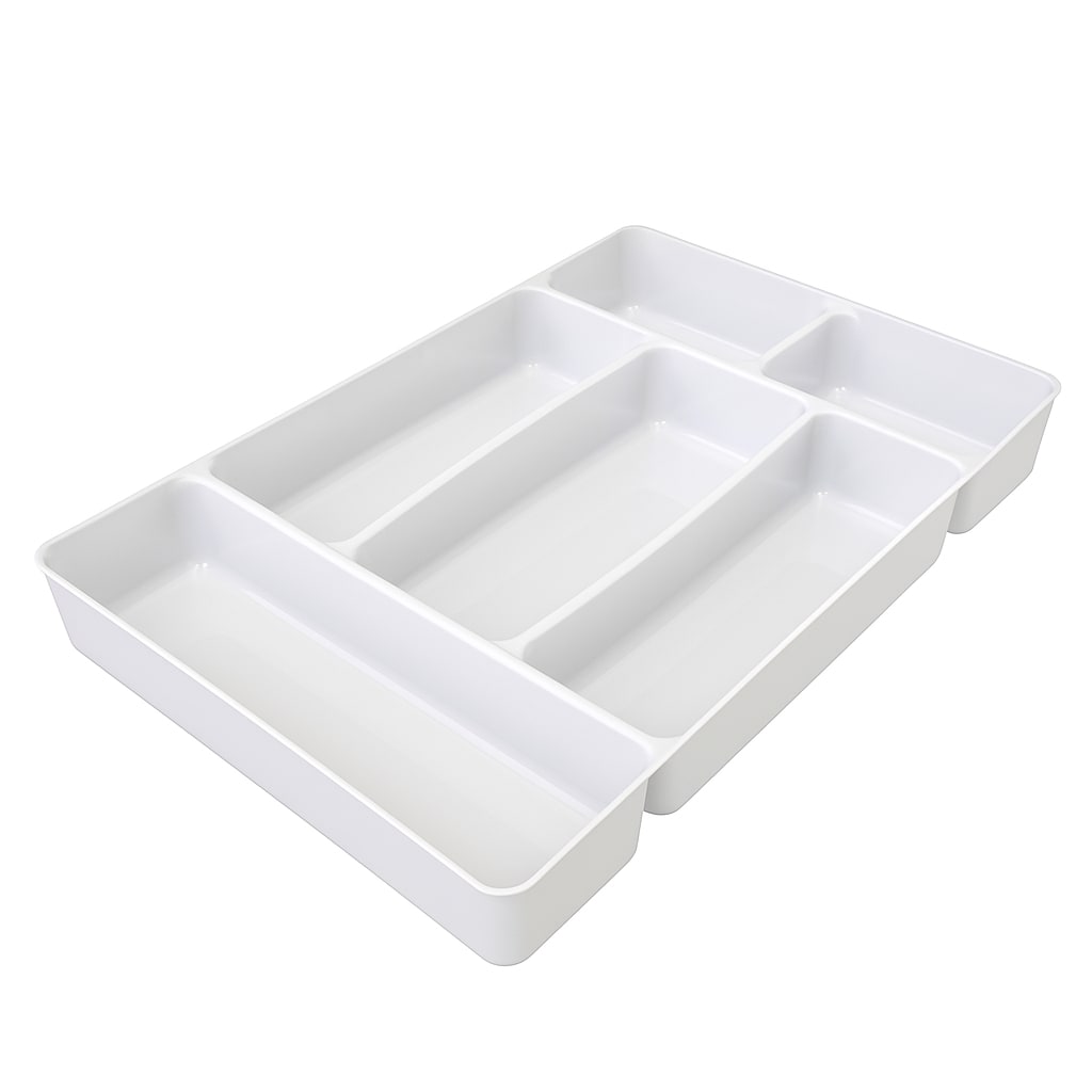 Plastic Rectangle Cutlery Holder Rack 6 Compartments - Grey