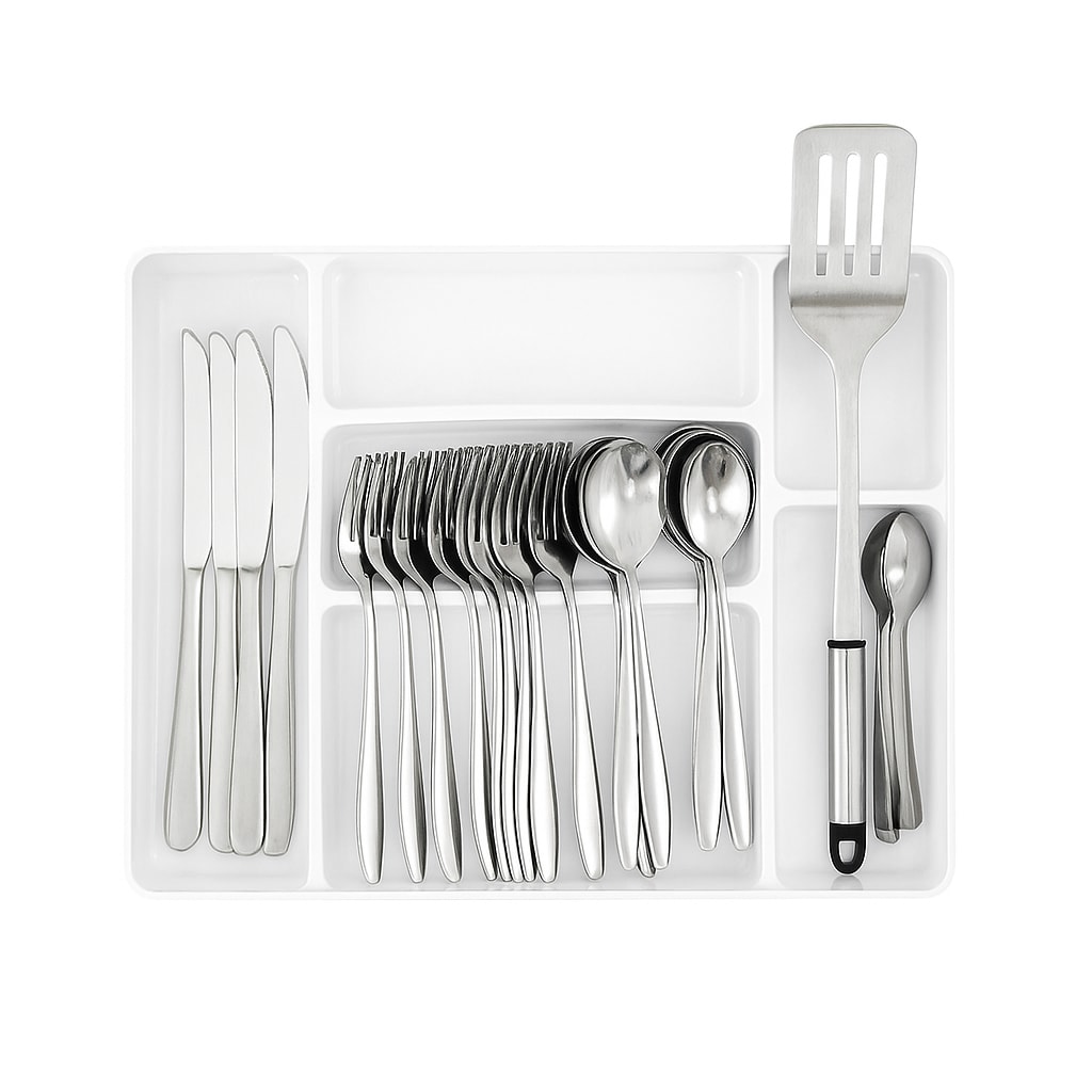 Plastic Rectangle Cutlery Holder Rack 6 Compartments - Grey — view 3