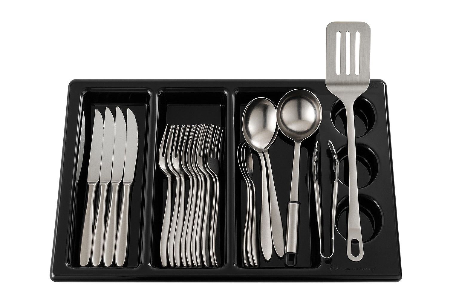Plastic Round & Rectangle Cutlery Holder Rack 3 + 3 Compartments - Black — view 2