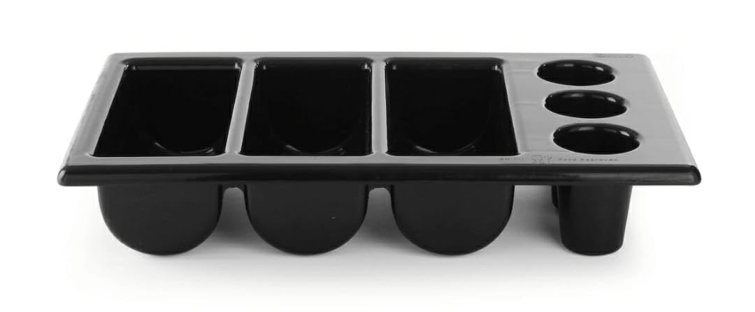 Plastic Round & Rectangle Cutlery Holder Rack 3 + 3 Compartments - Black — view 3