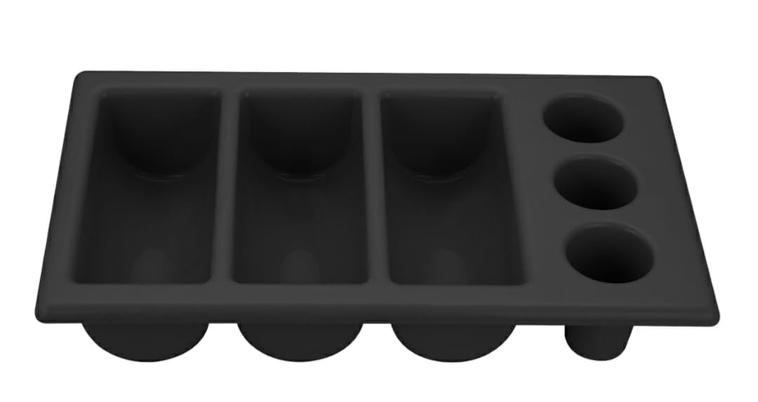 Plastic Round & Rectangle Cutlery Holder Rack 3 + 3 Compartments - Black — view 4