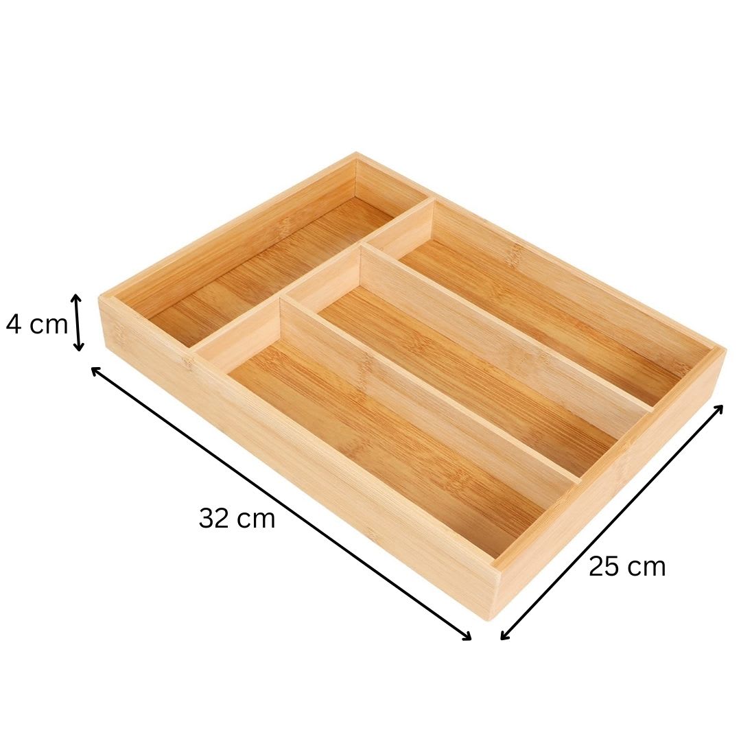 Wooden Rectangle Cutlery Holder Rack 4 Compartments — view 2
