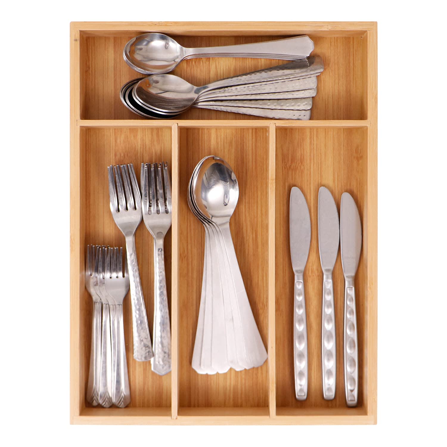 Wooden Rectangle Cutlery Holder Rack 4 Compartments — view 3