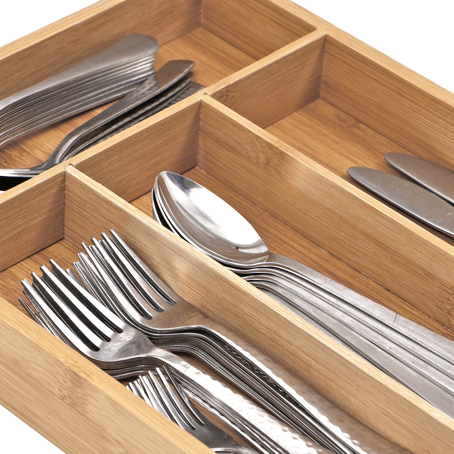 Wooden Rectangle Cutlery Holder Rack 4 Compartments — view 4