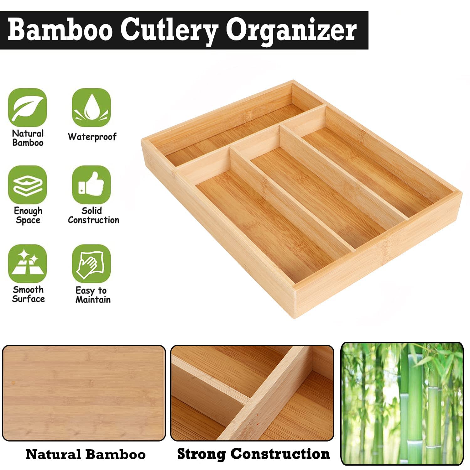 Wooden Rectangle Cutlery Holder Rack 4 Compartments — view 7