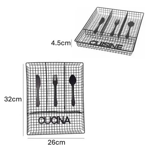 Thick Metal Wire Rectangle Cutlery Holder 4 Compartments - Black — view 2
