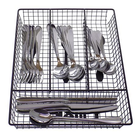 Thick Metal Wire Rectangle Cutlery Holder 4 Compartments - Black — view 3