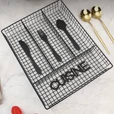 Thick Metal Wire Rectangle Cutlery Holder 4 Compartments - Black — view 5