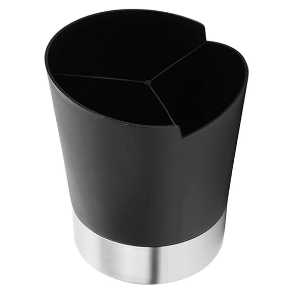 Plastic Straw + Cutlery Holder 3 Compartments with SS Base - Black